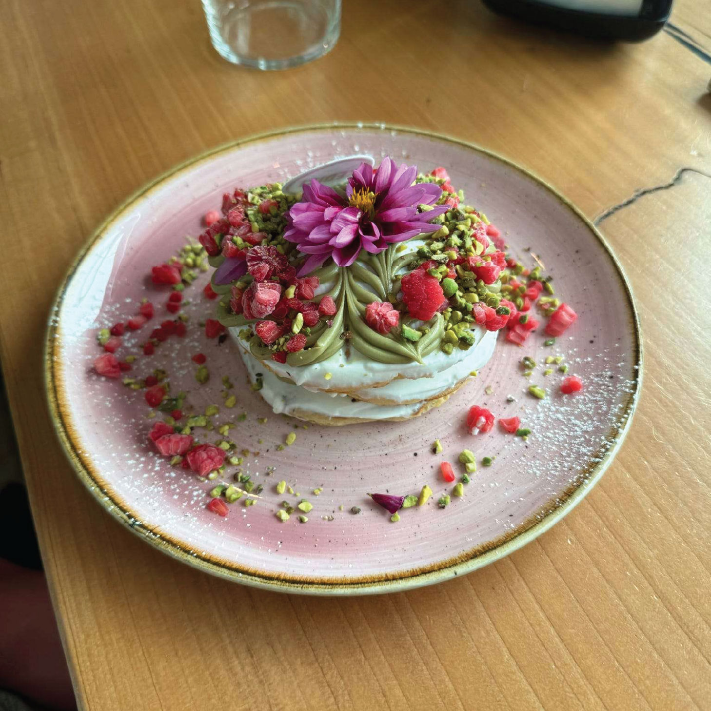 Picture of rasberry and pistachio pancakes